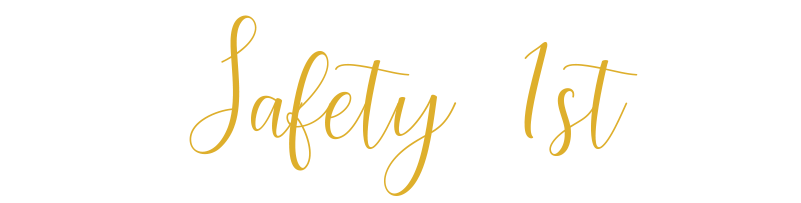 The word safety is written in gold on a white background.