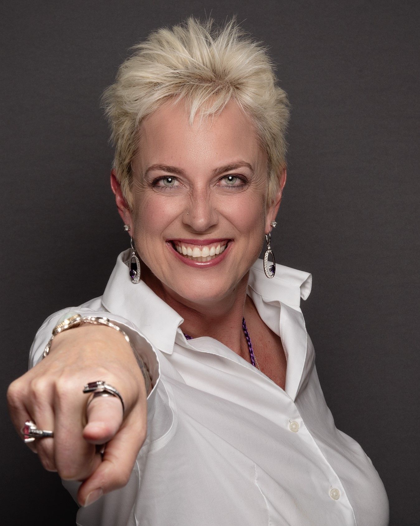 Julie Jones pointing toward the future