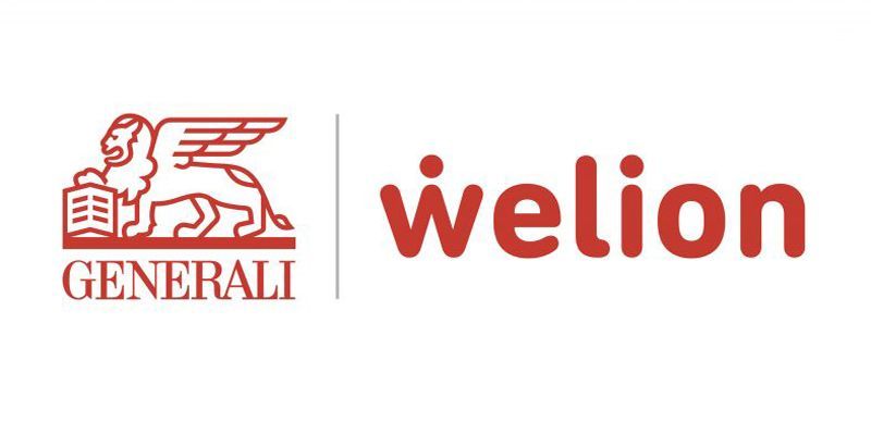 Un logo Generali rosso con l'emblema del leone alato accanto alla scritta rossa 