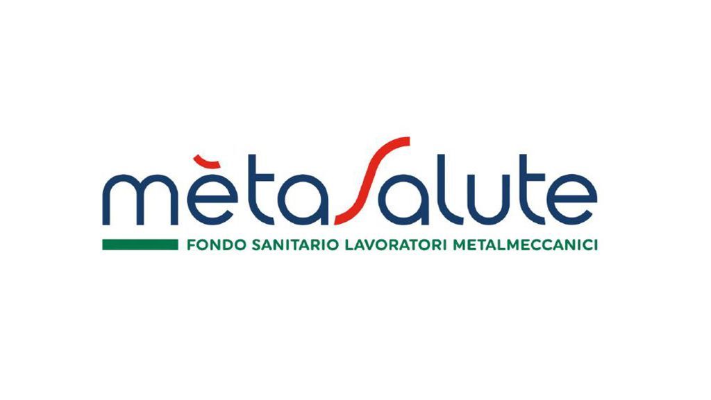Logo per MetaSalute, il fondo sanitario per i metalmeccanici, caratterizzato da testo blu con una S stilizzata rossa e una sottolineatura verde.