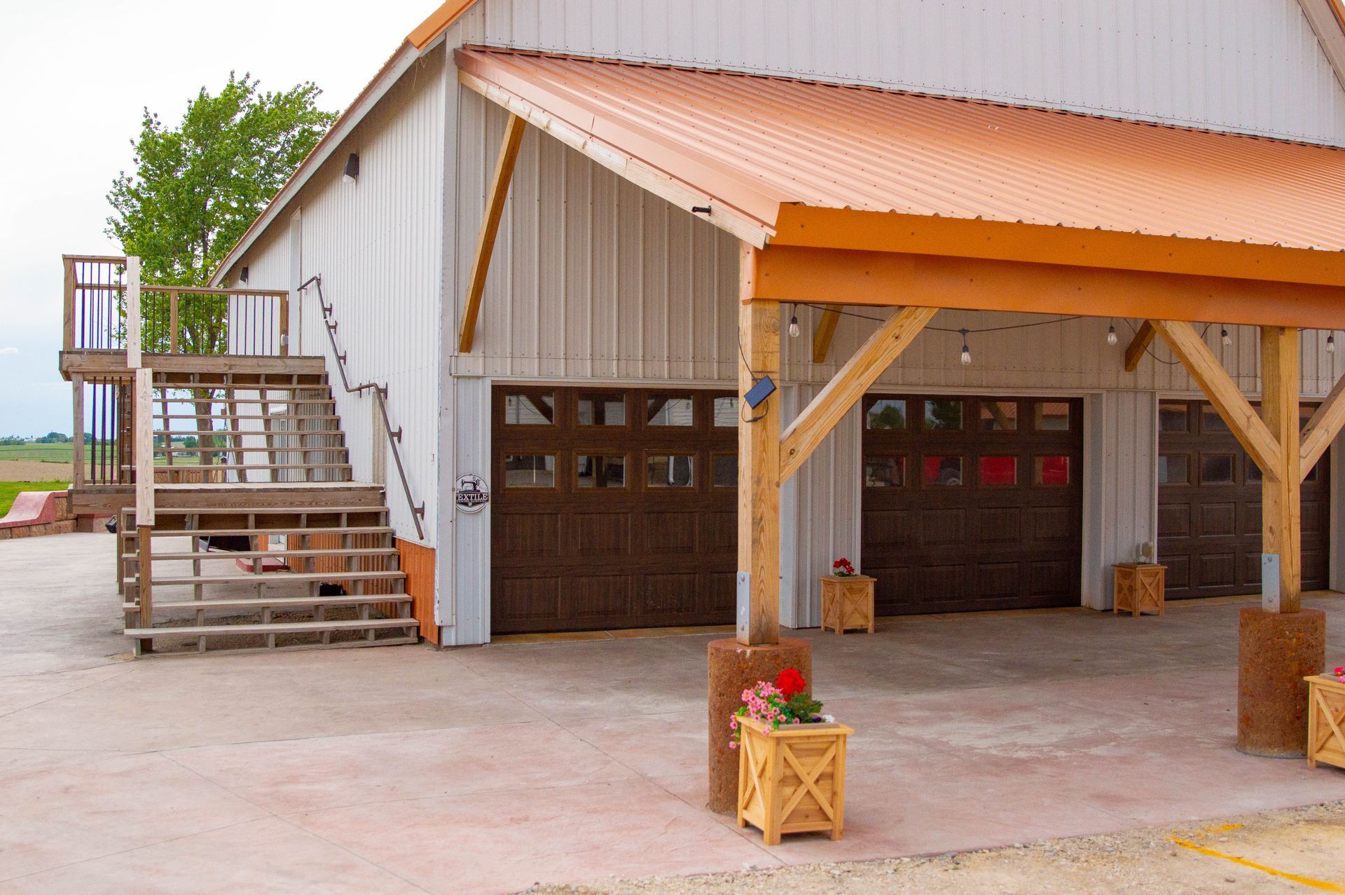 front of barn