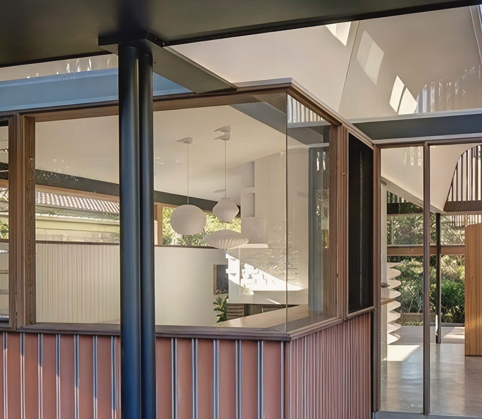 Modern House Corner with Floor To Ceiling Glass Windows and A Covered Patio — Fineworx Joinery in Warnervale, NSW