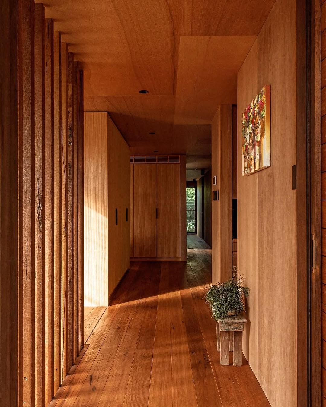Warm Wooden Hallway with Slatted Wall — Fineworx Joinery in Warnervale, NSW