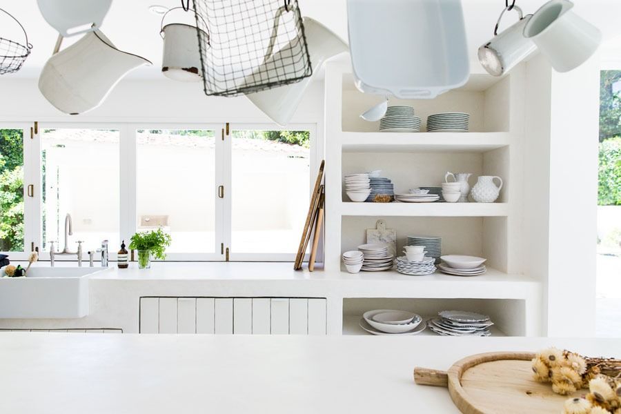 Bright White Kitchen with Open Shelves and A Sunlit Window Over the Sink — Fineworx Joinery in Warnervale, NSW