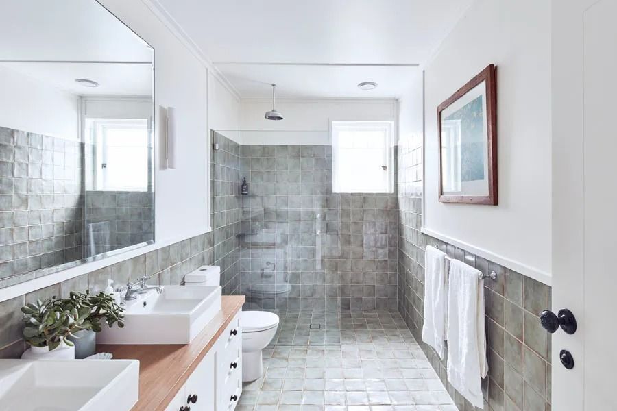 Bright Modern Bathroom with Walk In Shower and Towel Rack — Fineworx Joinery in Warnervale, NSW