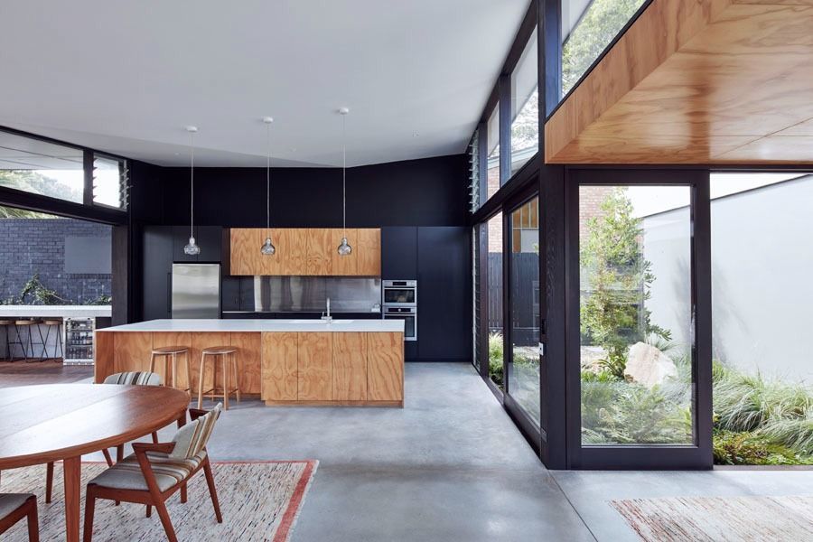 Modern Open Plan Kitchen and Dining Area with Large Floor To Ceiling Windows — Fineworx Joinery in Warnervale, NSW