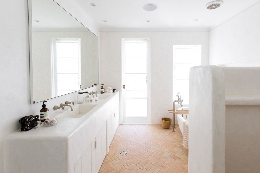 Bright Minimalist Bathroom with Double Sinks — Fineworx Joinery in Warnervale, NSW