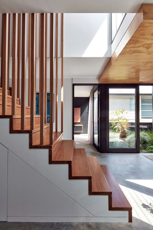 Modern Wooden Staircase with Vertical Slats in A Bright — Fineworx Joinery in Warnervale, NSW