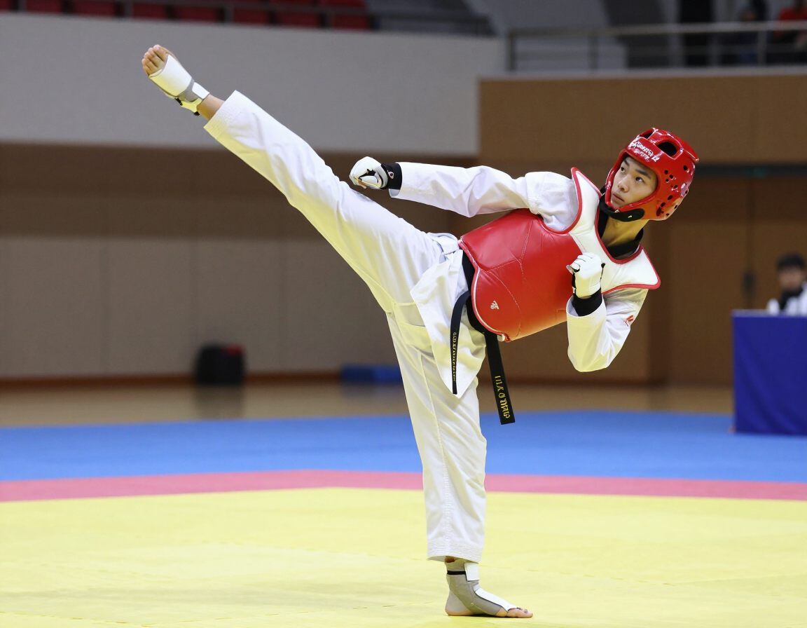 Taekwondo athlete competing