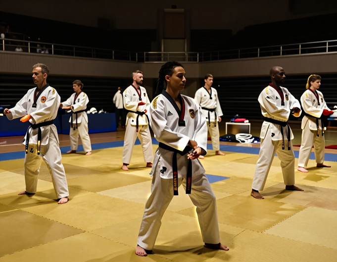 Athletes from different schools warming up together