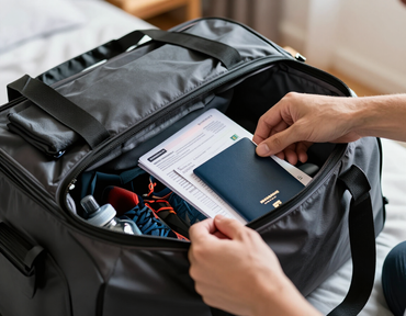 Hands packing a gear bag