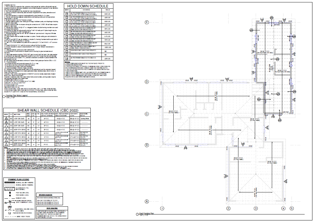 Architectural floor plan drawing with room dimensions, tables, and annotations