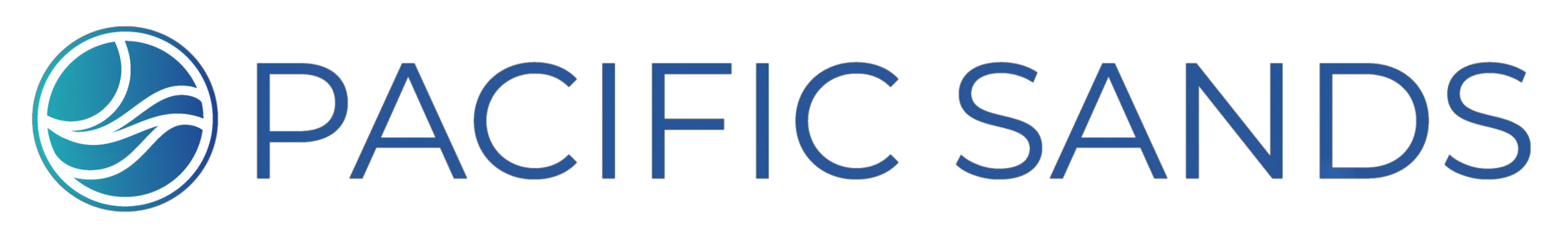 Pacific Sands logo with blue wave icon and navy text