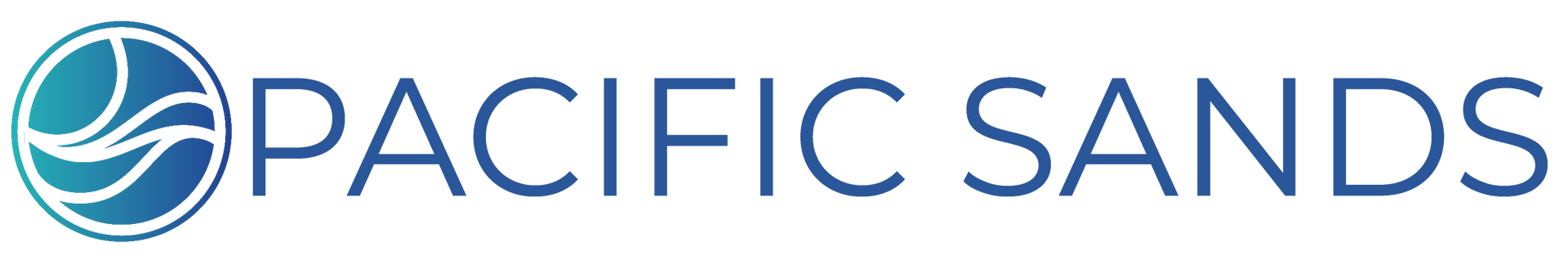 Pacific Sands logo with blue wave icon and gray text on white background