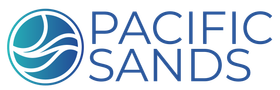 Pacific Sands logo with blue wave icon and navy text
