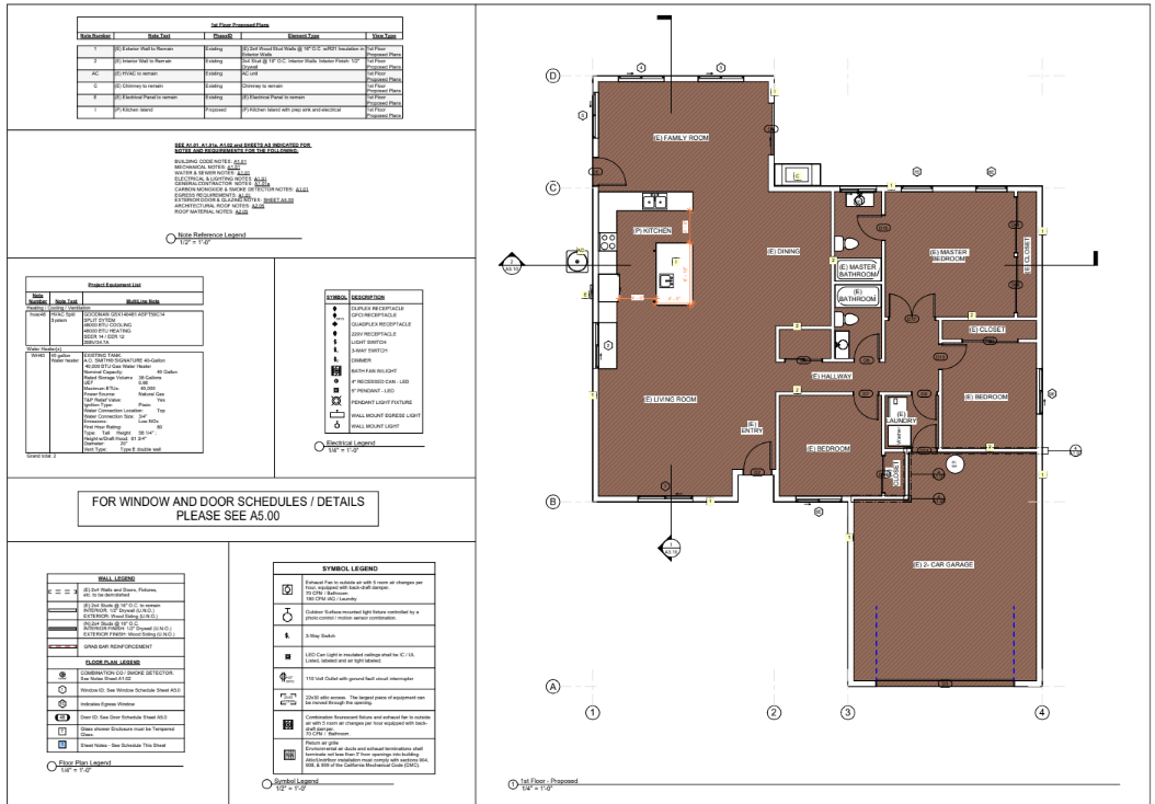 Architectural floor plan and inspection forms, with a brown-highlighted layout drawing on the right.