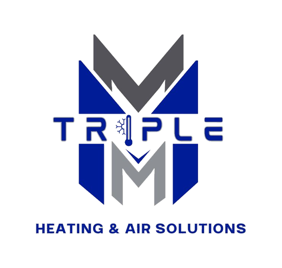 Logo for Triple M Heating & Air Solutions: blue and gray geometric
