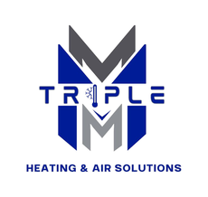 Logo for Triple M Heating & Air Solutions: blue and gray geometric 