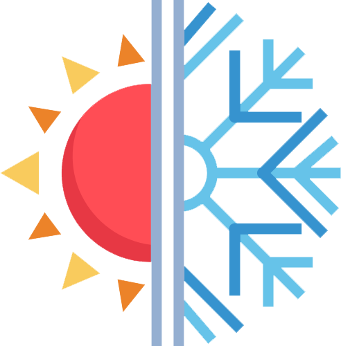 Half sun, half snowflake symbol representing hot and cold temperatures.