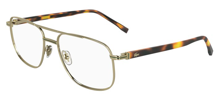 Gold-framed aviator glasses with tortoise shell arms.