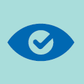 Blue eye icon with checkmark inside.