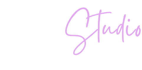 Light purple cursive “Studio” text on a white background