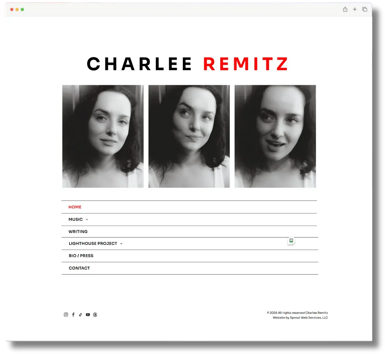 Web page mockup for Charlee Remitz artist website