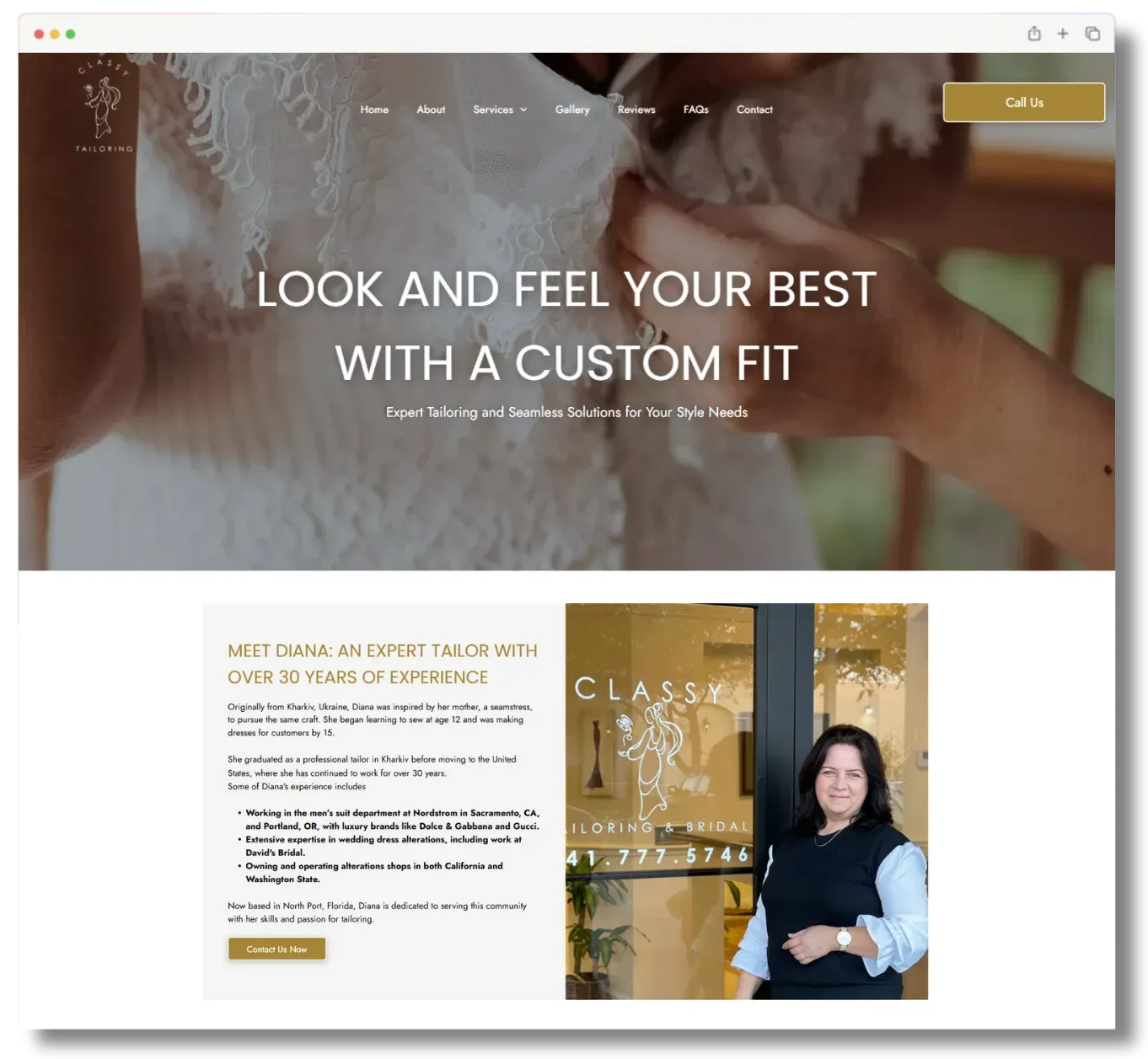 website mock up for Classy Tailoring