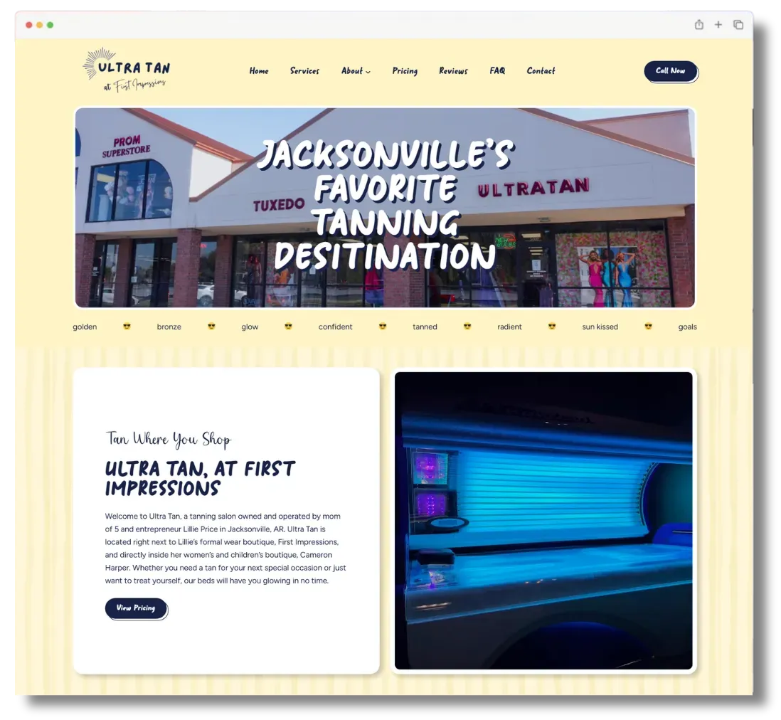 Web page mockup for Ultra Tan Jacksonville