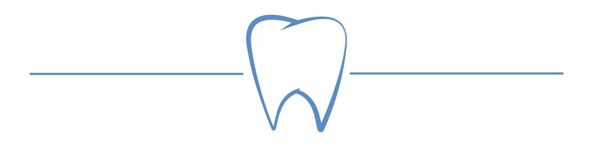 A light blue tooth icon between two horizontal lines.