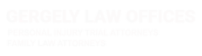 White logo of Gergely Law Offices Personal Injury Attorneys and Family Law Attorneys in Schoolcraft, MI.