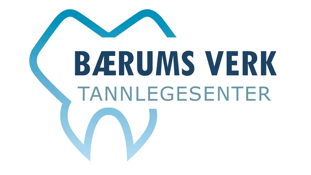Logo for Bærums Verk Tannlegesenter: Tooth graphic with blue outline, text in dark blue.