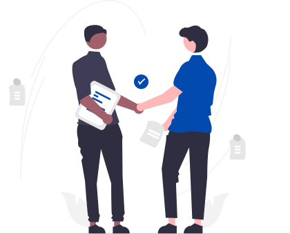 Two men are shaking hands while one of them is holding a piece of paper.