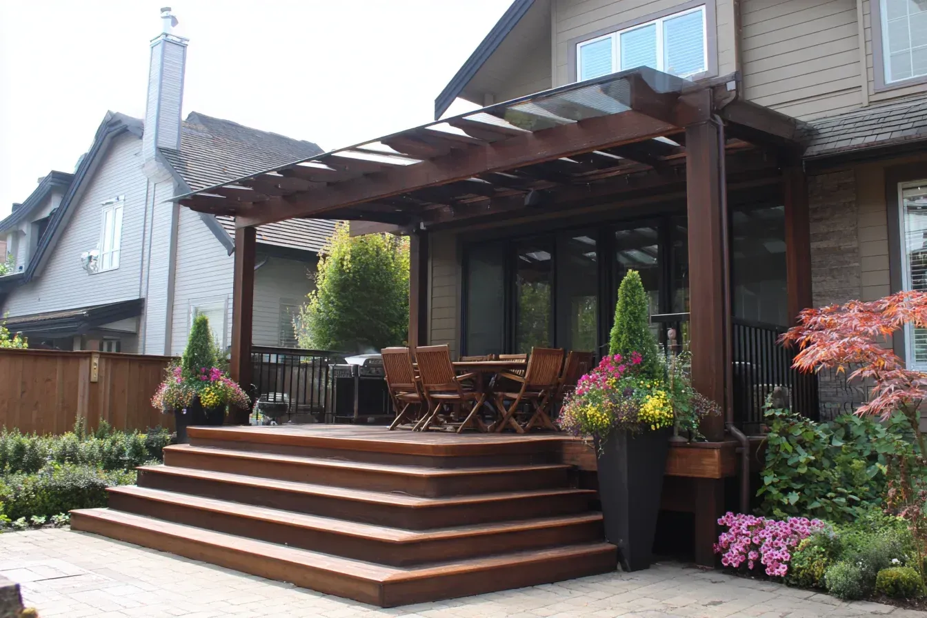 Kid-Friendly Deck Burnaby ensures slip-resistant surfacing and secure rails. Safe play area for children. Family-first design.
Helical Pile Post Deck Burnaby solves slope footing challenges with deep ground screw piles. No shifting. Very stable foundation.
Composite-Stone Patio Deck Burnaby blends hardscape and deck elevation for premium multi-use. Beautiful backyard layout. Entertainer’s dream.
Drink Rail Deck Burnaby integrates bar ledge for evening drinks and gatherings. Lighting options elevate ambiance. Weekend-ready instantly.
Four-Season Deck Burnaby includes roofing, soffit LEDs and heater compatibility. Designed for BC winter usability. Extend living beyond walls.
Marine Rated Deck Burnaby uses stainless or galvanized hardware to fight moisture corrosion. Built to withstand nature. Great for lake areas.