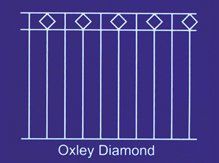 White line drawing of Oxley Diamond railing design on a dark blue background.