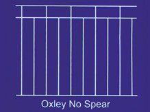 Blue diagram of a fence with vertical bars and horizontal rails. Text: 