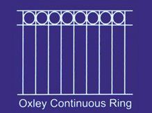 White line drawing of an Oxley Continuous Ring fence design on a dark blue background.