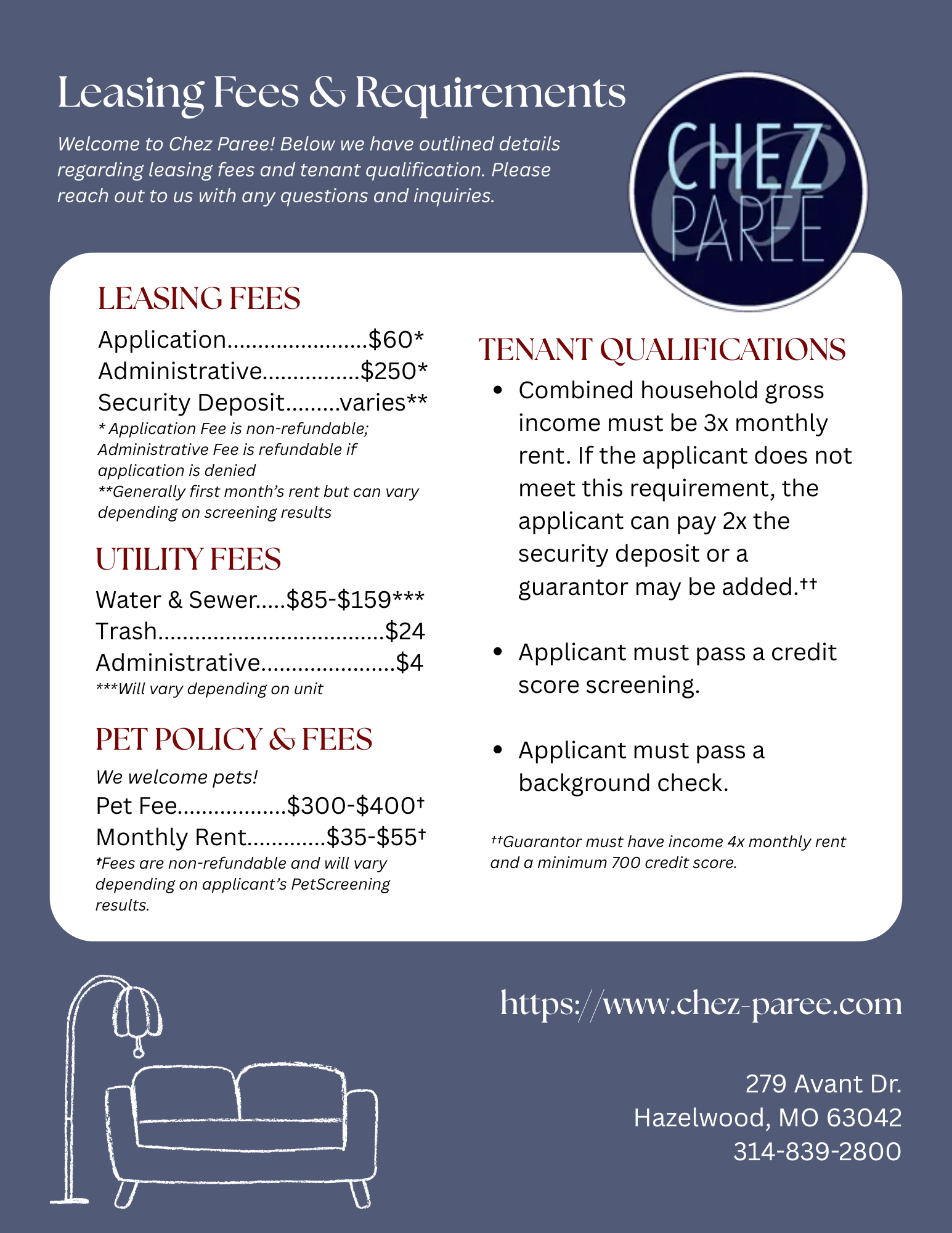 LEASING FEES & REQUIREMENTS