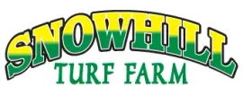 A green and yellow logo for snowhill turf farm
