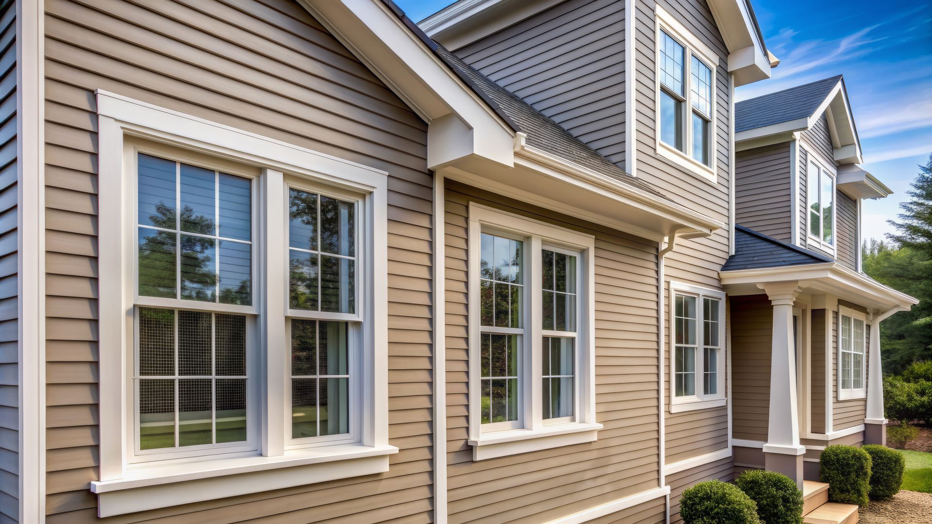 Beautiful residential exterior featuring durable siding and energy-efficient windows.