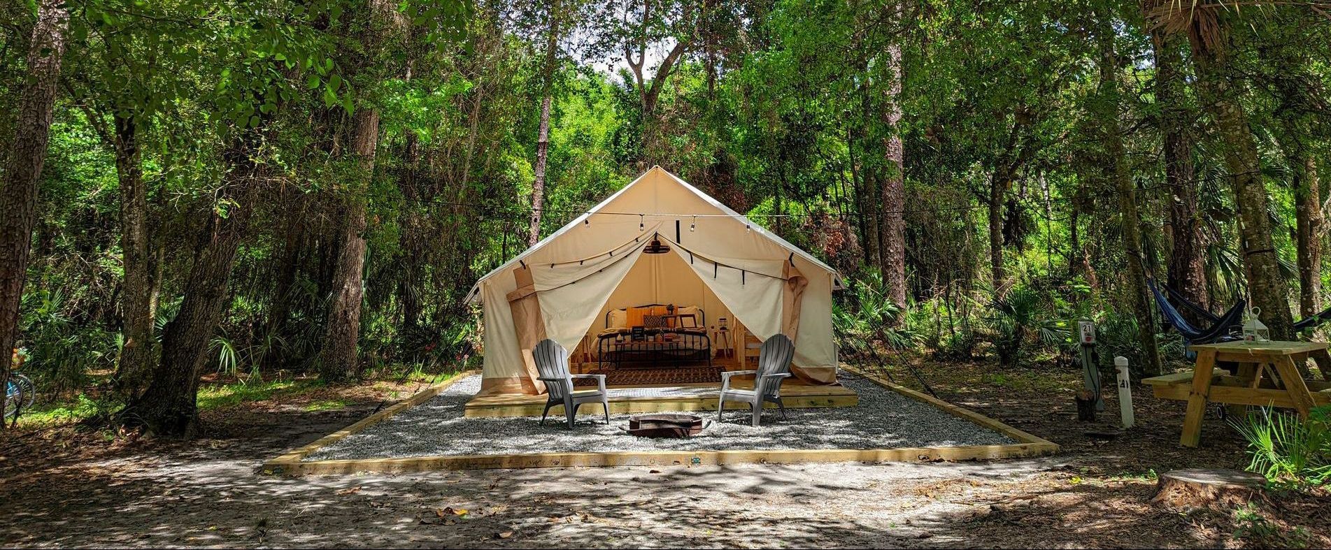 Glamping Tent surrounded by trees