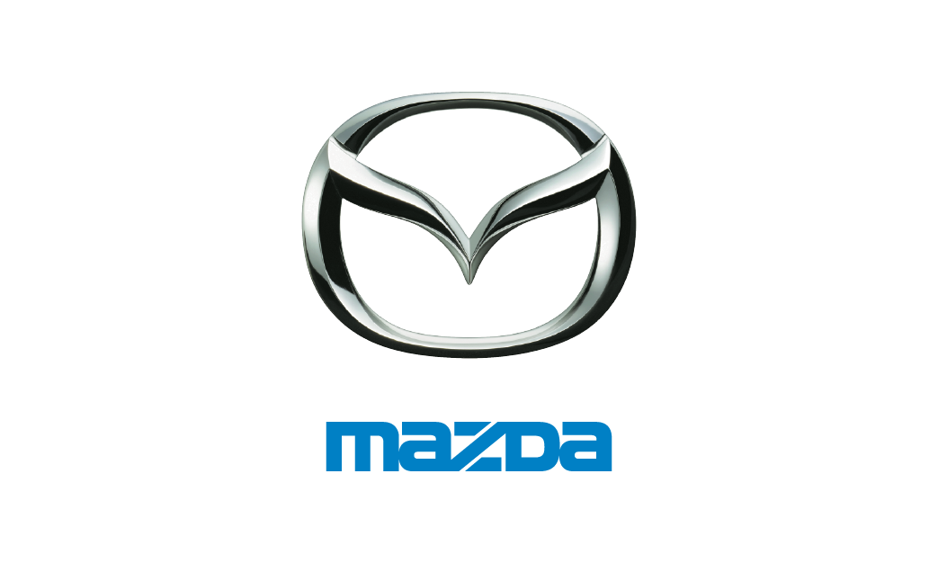 A mazda logo is shown on a white background