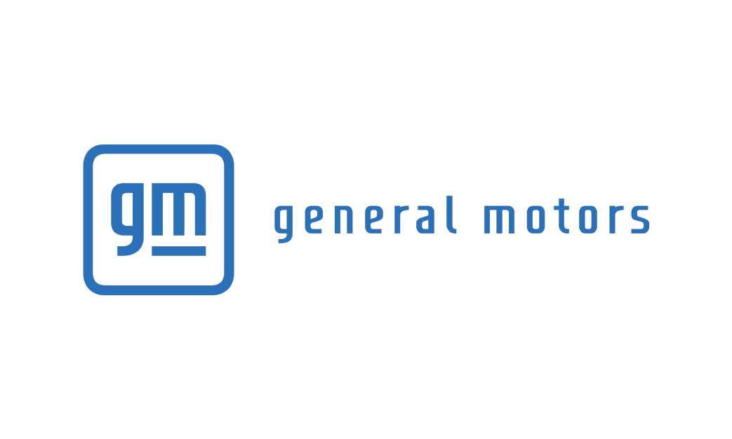 The gm general motors logo is blue and white on a white background.