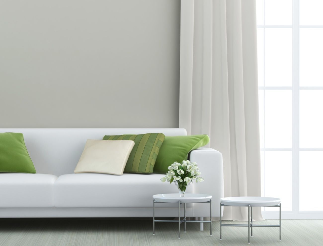 A Living Room With A White Couch And Green Pillows — Ocean Charm Upholstery In Southport, QLD