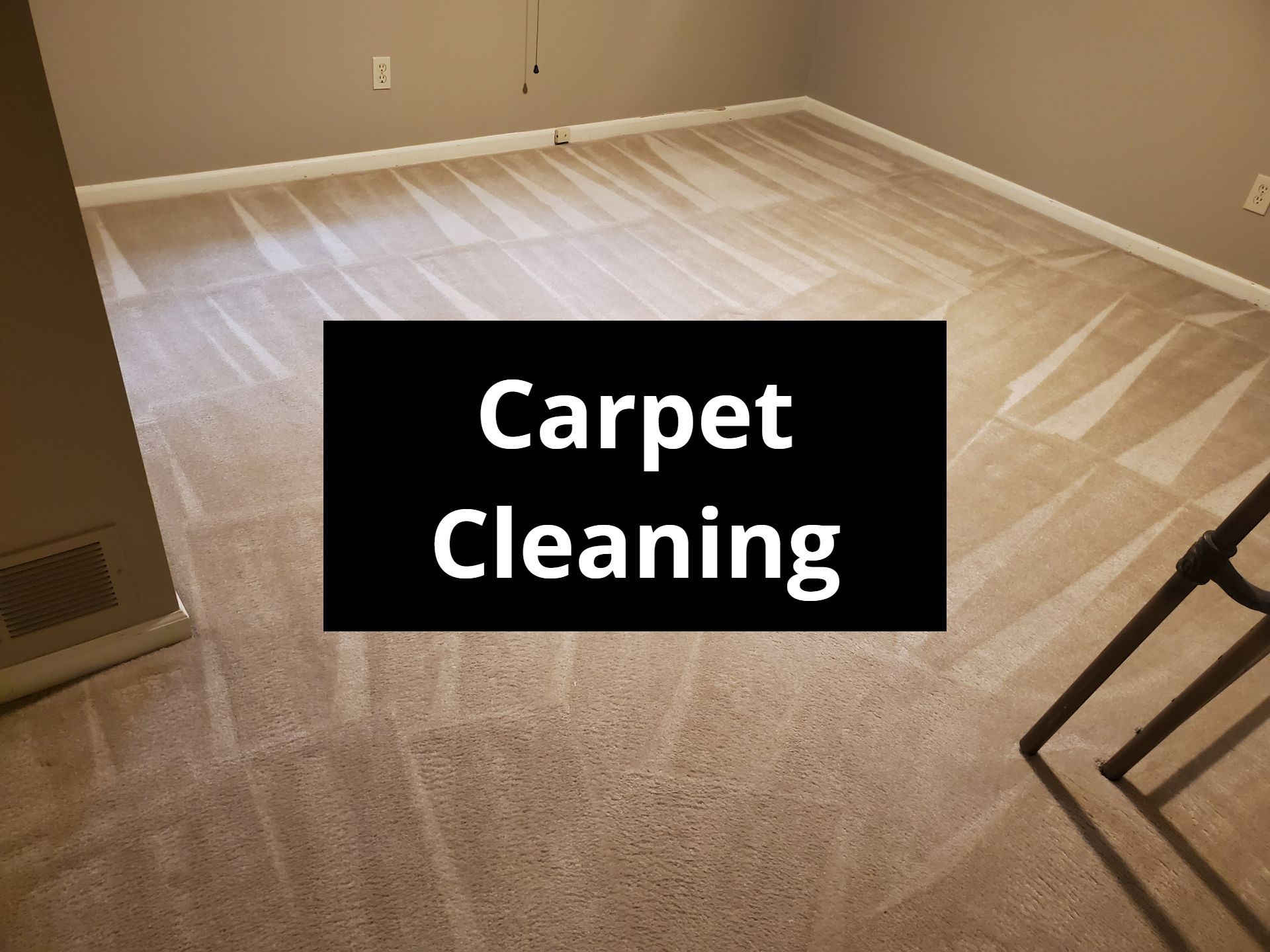 Cleaned beige carpet in a room, with the words