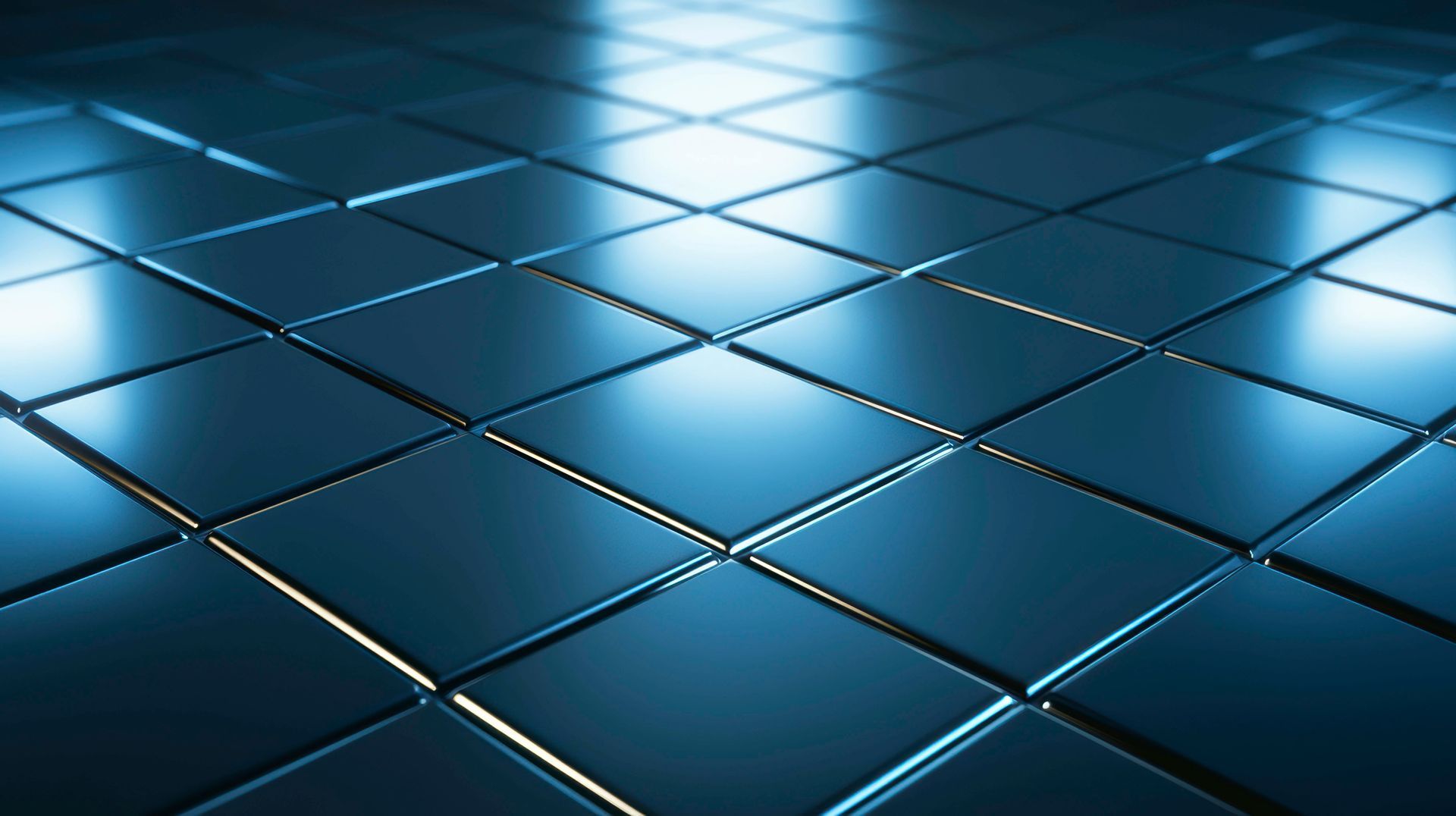 Blue-toned close-up of a tiled surface with squares reflecting light.