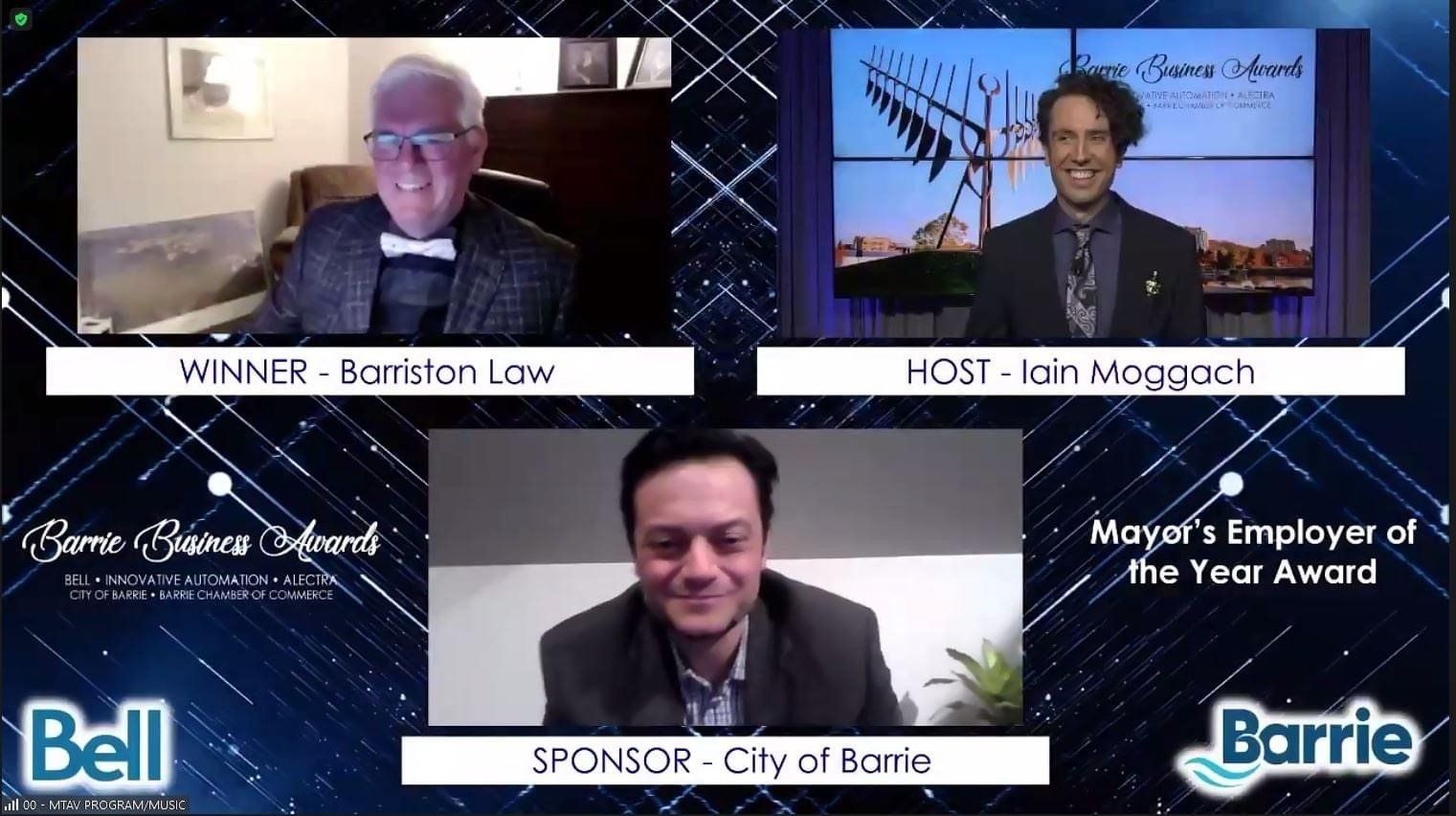 Virtual award ceremony: Winner, host, and sponsor.  