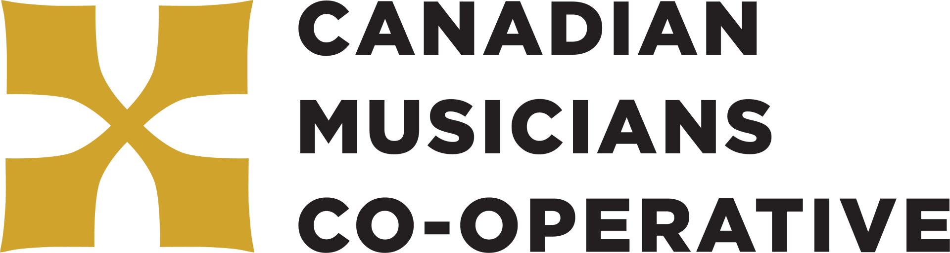 Logo for Canadian Musicians Co-operative: Gold floral design next to black text.
