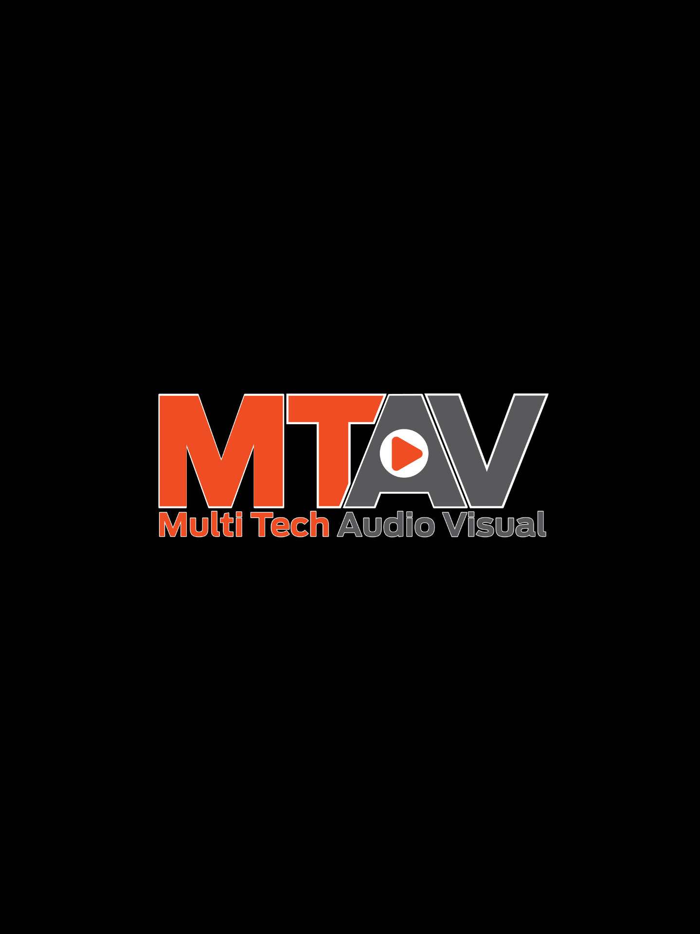 Logo for Multi Tech Audio Visual, with "MTA" in orange, "V" in grey, and text "Multi Tech Audio Visual" below.