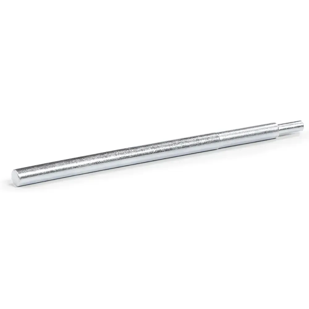 Silver metal rod with a stepped shaft on a white background